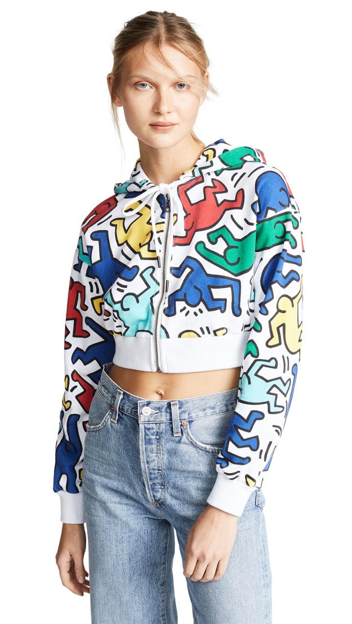 Alice Olivia X Keith Haring Barron Cropped Wide Sleeves Hoodie