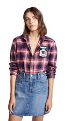 Michaela Buerger Plaid Button Down Shirt With Perfume Bottle