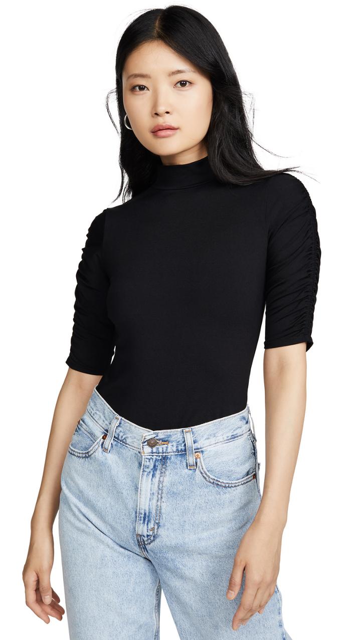 Susana Monaco Mock Neck Gathered Sleeve Top
