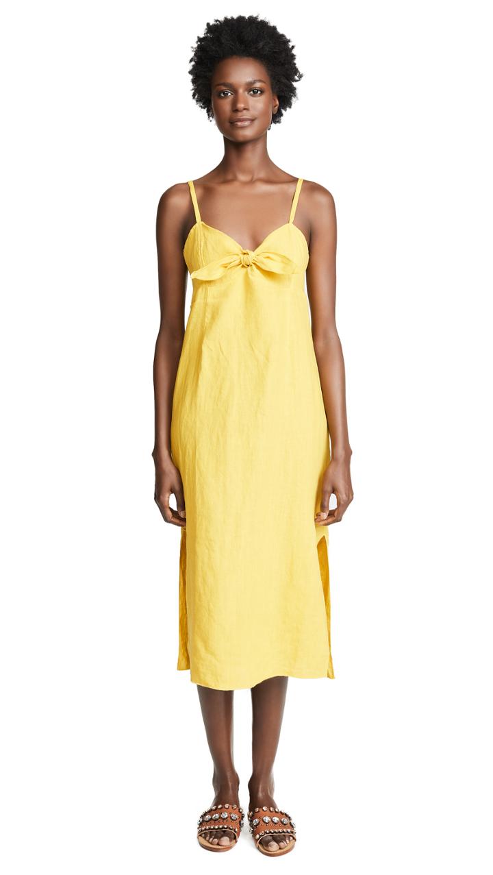 Three Dots Linen Tie Front Midi Dress