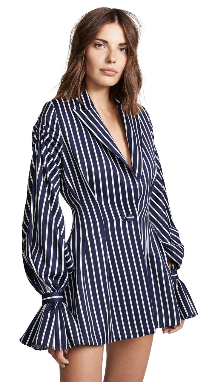 Vatanika Pinstripe Ruffle Blazer Dress