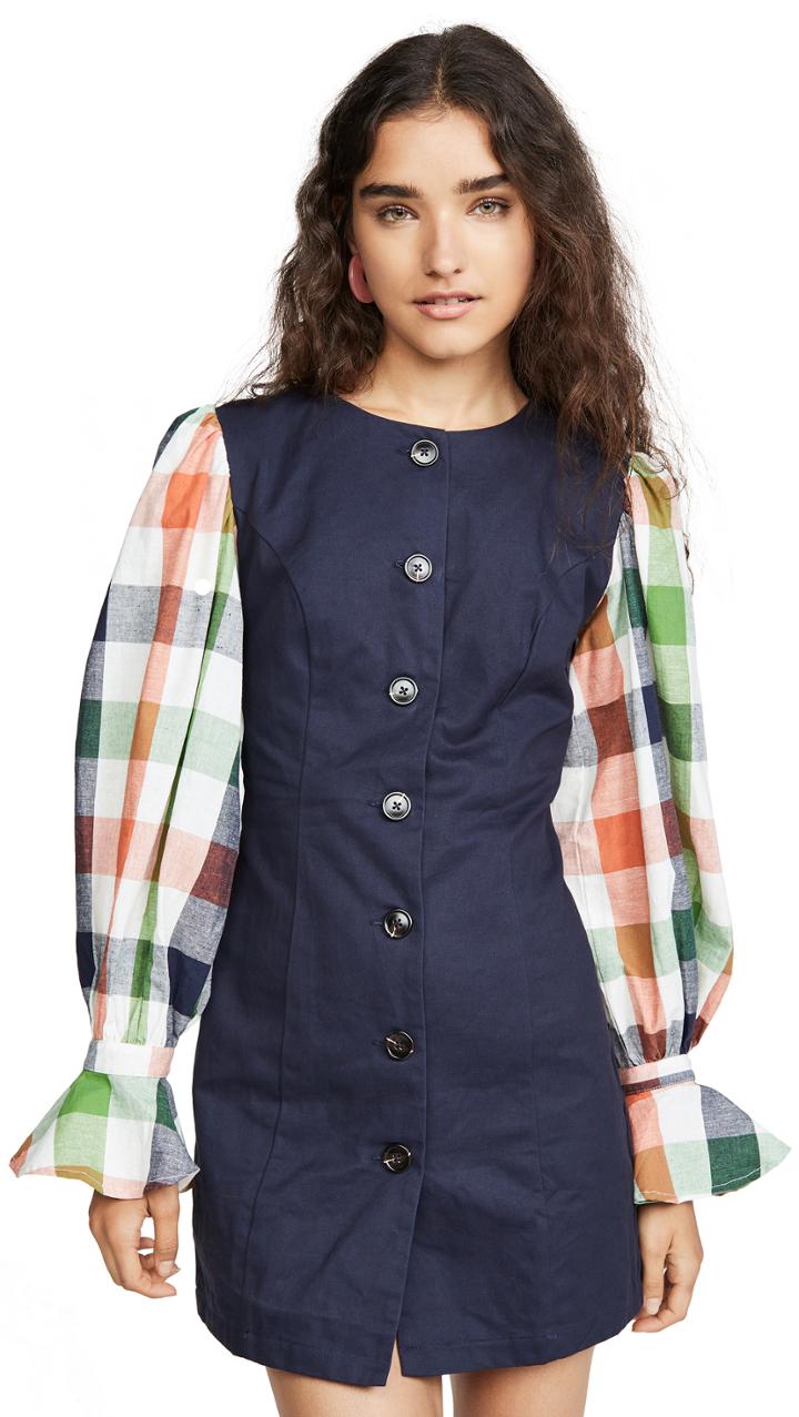 English Factory Gingham Sleeve Combo Dress