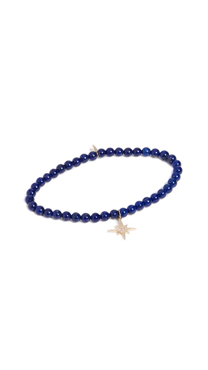 Sydney Evan 14k Gold Lapis Beaded Starburst Charm Bracelet