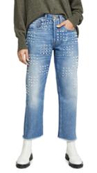 B Sides Marcel Relaxed Straight Jeans With Checker Board Embroidery