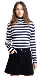 Tory Sport Striped Ribbed Merino Turtleneck Sweater
