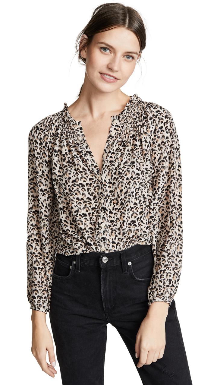 Rebecca Taylor Long Sleeve Leopard Top