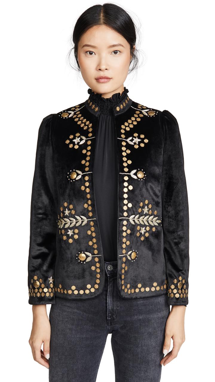 Alix Of Bohemia Penelope Black Velvet Jacket With Gold Zardosi Embroidery