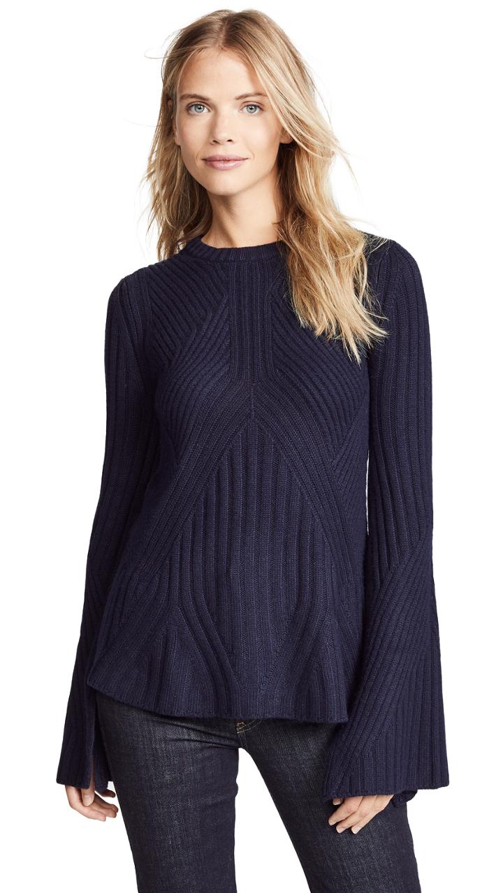 Autumn Cashmere Full Fashion Rib With Bell Sleeve