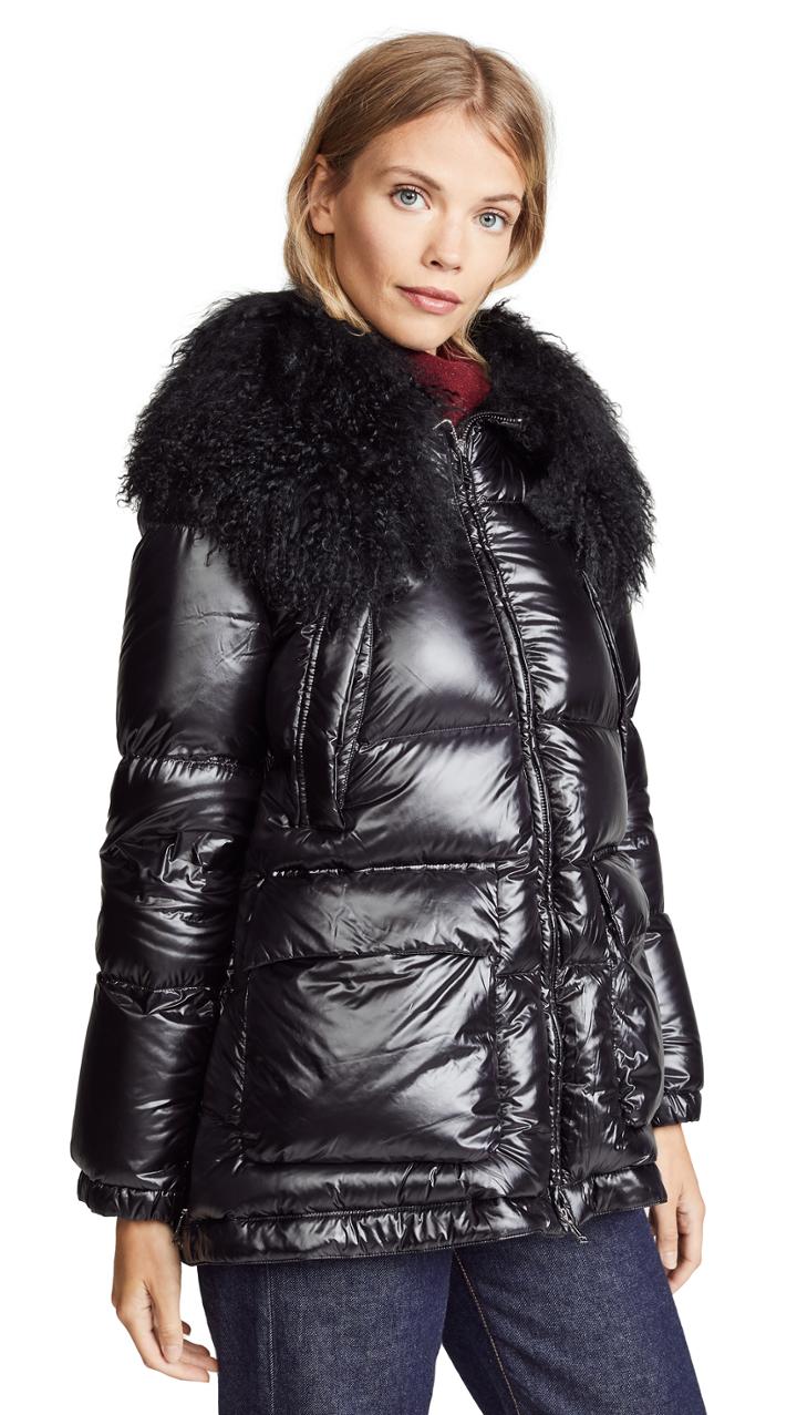 Add Down Down Jacket With Fur Border