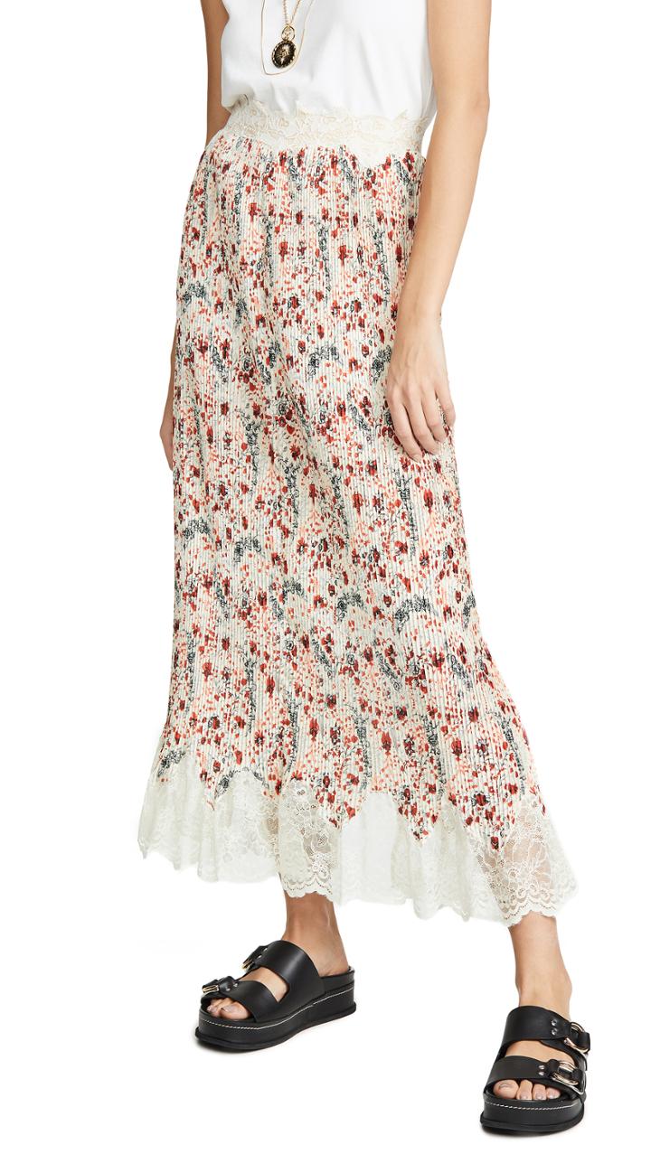Paco Rabanne Floral Skirt With Lace Trim