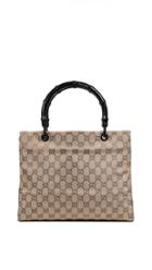 What Goes Around Comes Around Gucci Black Canvas Bamboo Top Handle Bag