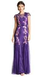 Marchesa Notte Short Sleeve Patchwork Godet Gown