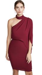 Halston Wrap Neck Asymmetrical Drape Dress