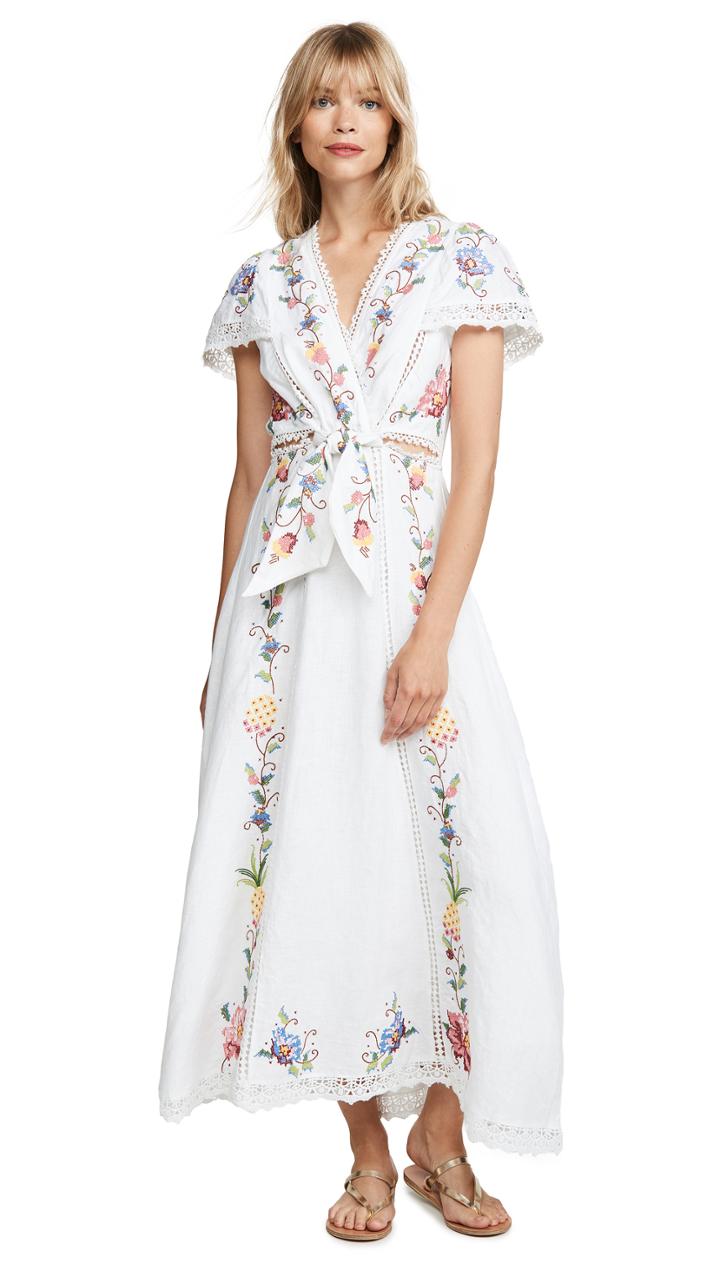 Farm Rio Embroidered Front Knot Dress