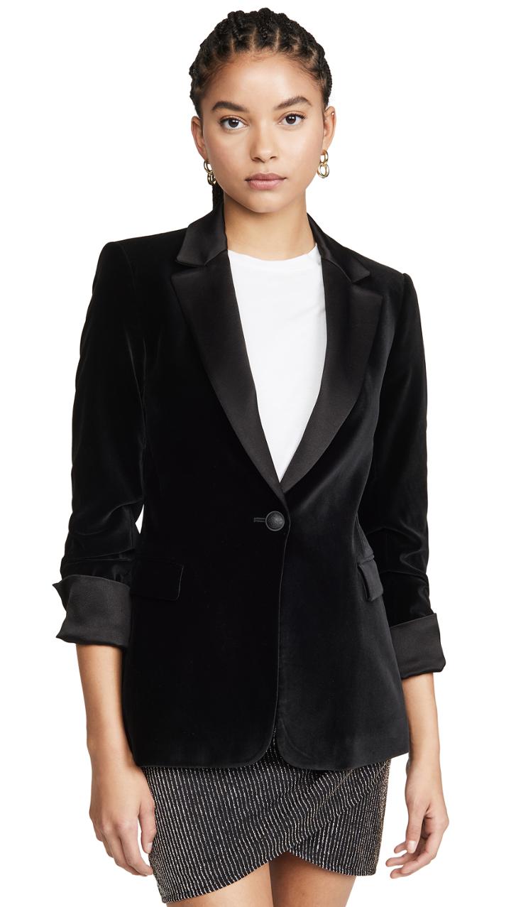 Alice Olivia Macey Pleated Sleeve Fitted Blazer