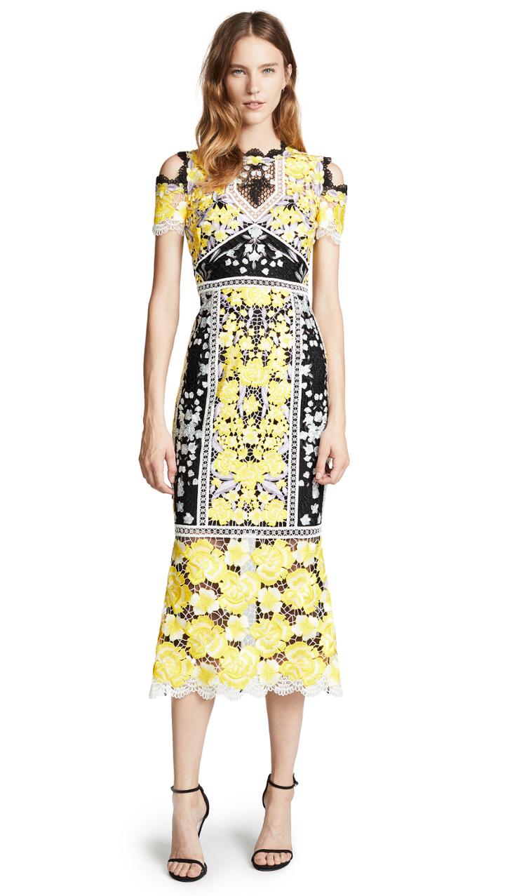 Marchesa Notte Cold Shoulder Cocktail Dress
