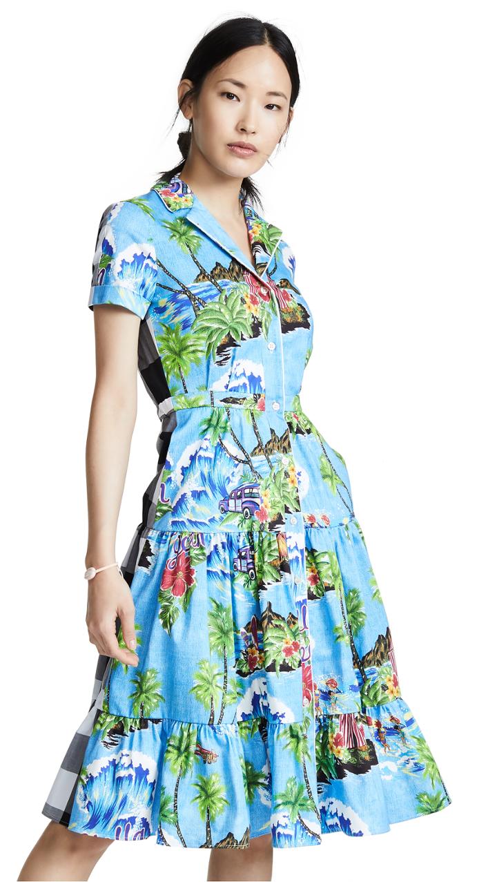 Stella Jean Tropical Gingham Shirtdress