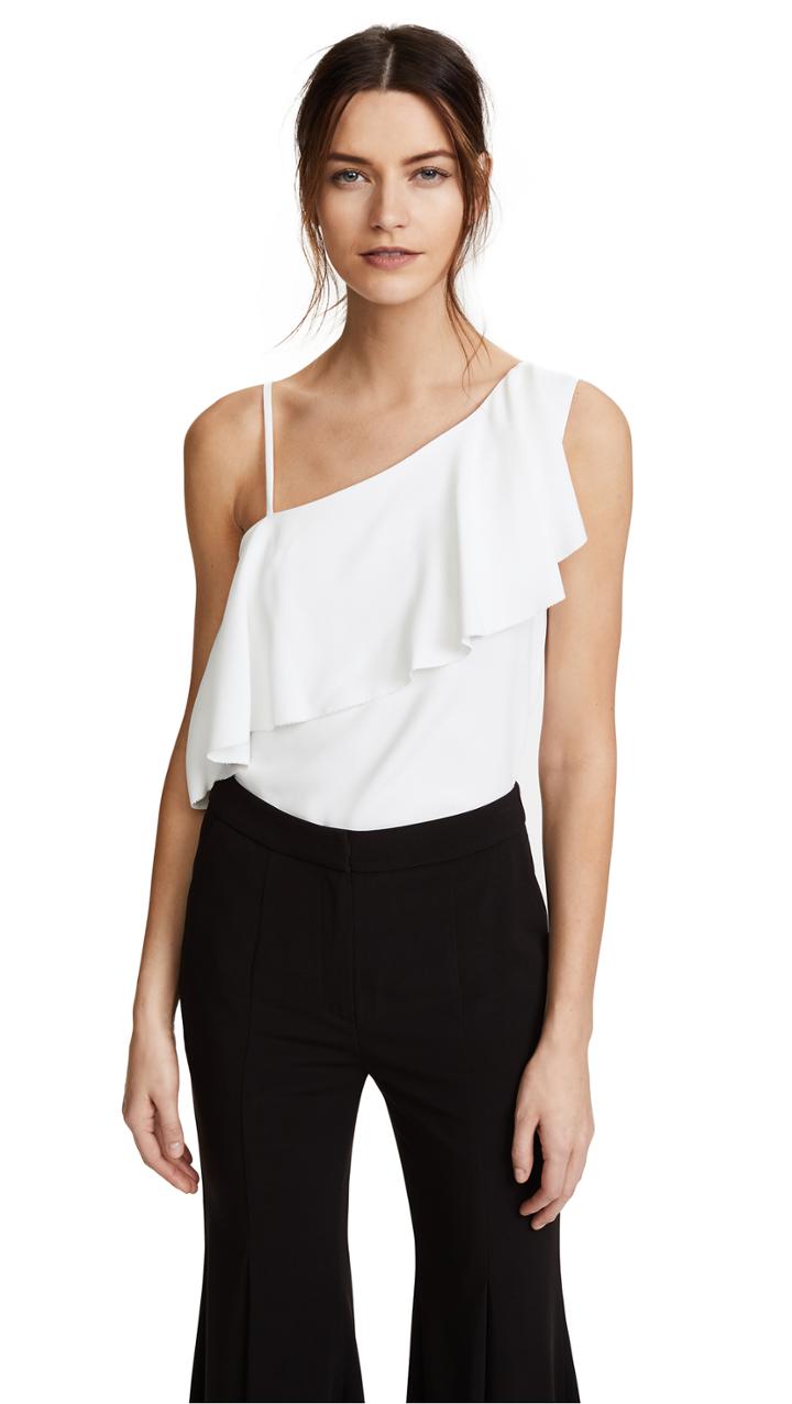 Goen J One Shoulder Asymmetrical Ruffle Blouse
