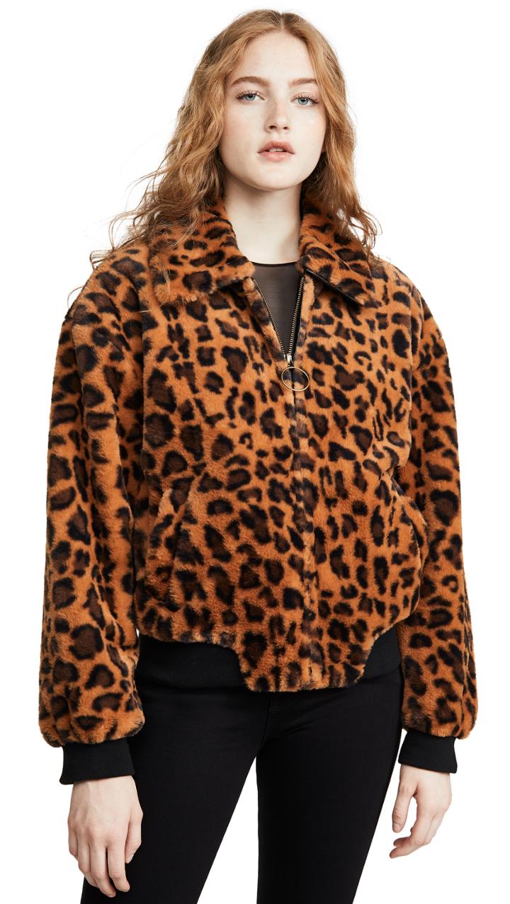 J O A Leopard Faux Fur Bomber