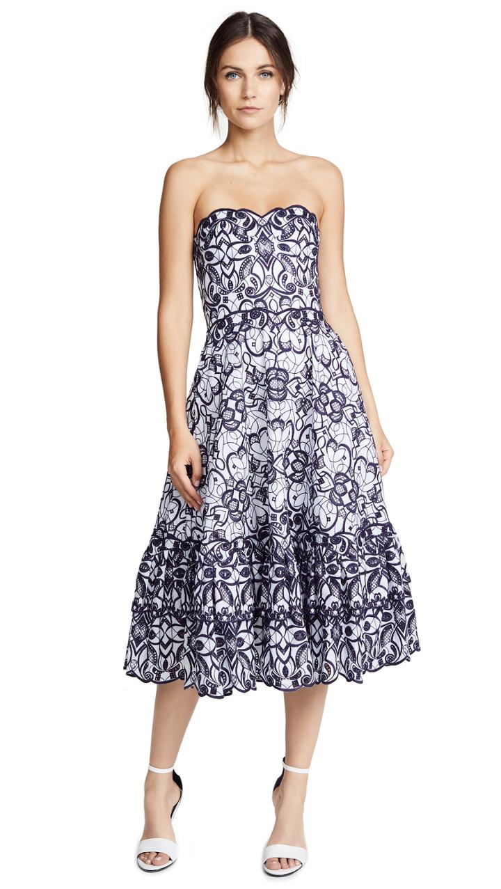 Jonathan Simkhai Scallop Cutout Embroidery Bustier Midi Dress