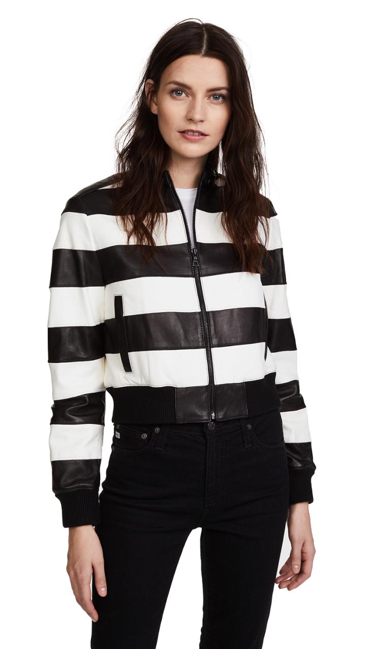 Alice Olivia Nixon Mock Collar Leather Jacket