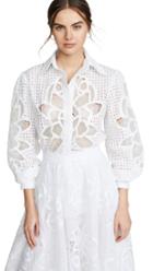 Costarellos Laser Cut Puff Sleeve Top