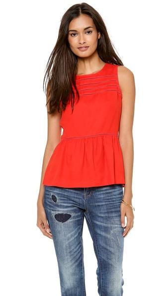 Madewell Silk Peplum Veranda Top - Scarborough Red