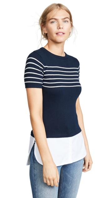 One By J4k One By Striped Short Sleeve Sweater