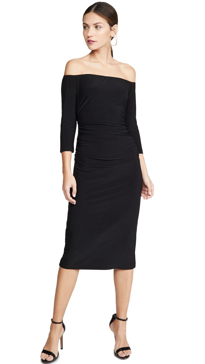 Norma Kamali Off The Shoulder Shirred Waist Dress