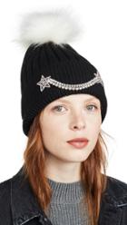 Jocelyn Motif Cuff Rib Hat With Faux Fox Pom