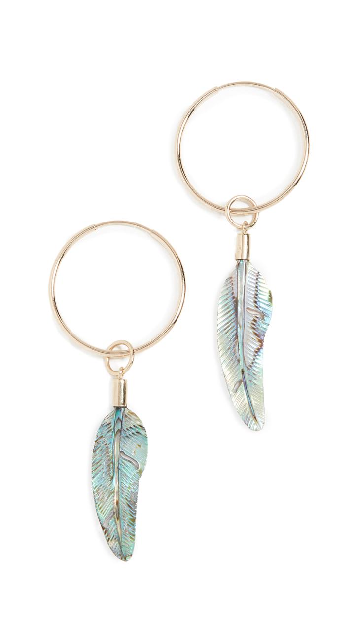 Jacquie Aiche 14k Feather Charm On Small Tube Hoop Earrings