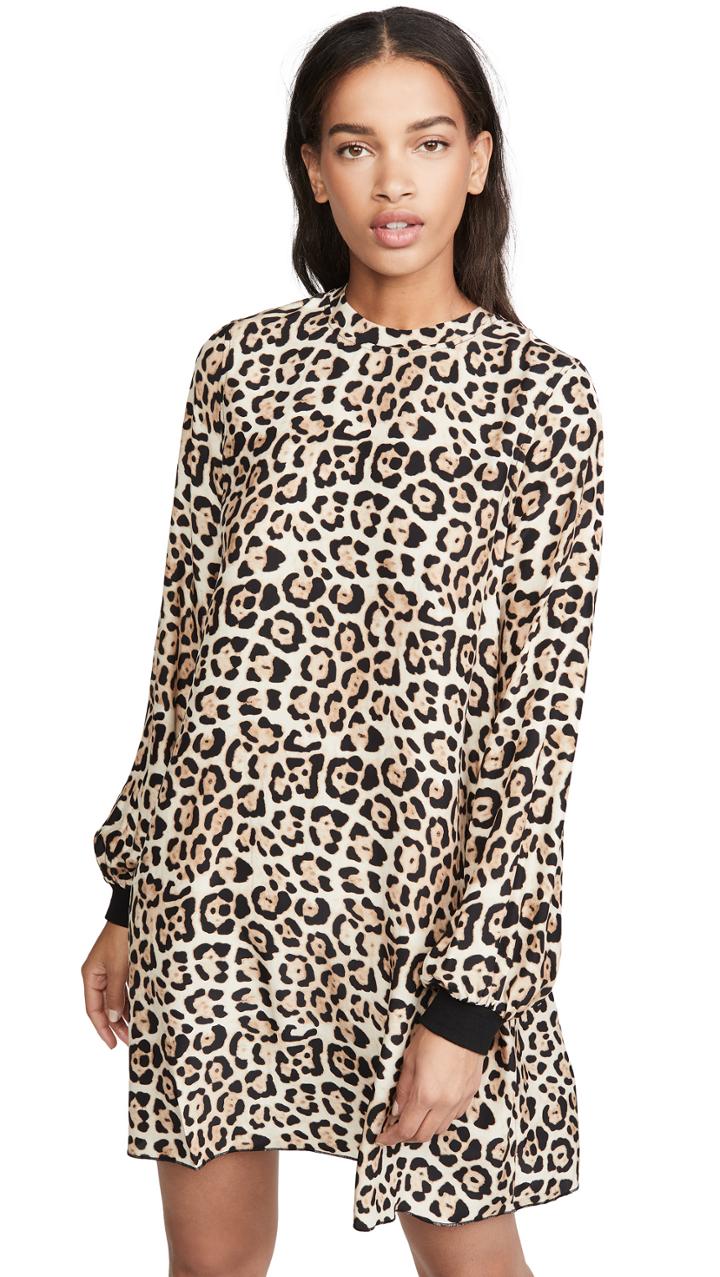 Atm Anthony Thomas Melillo Leopard Print Bishop Sleeve Mini Dress