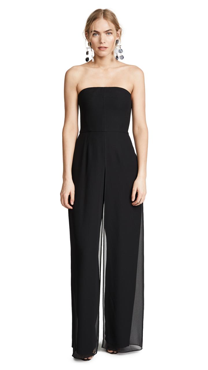 Halston Heritage Strapless Jumpsuit With Flowy Pants