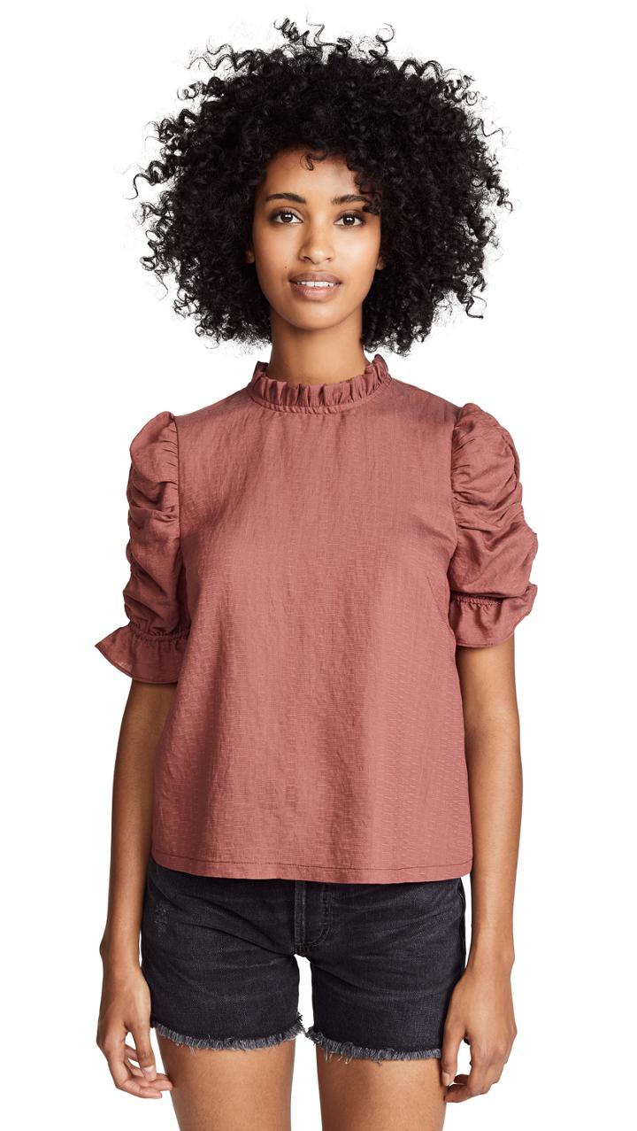Moon River Ruched Sleeve Top