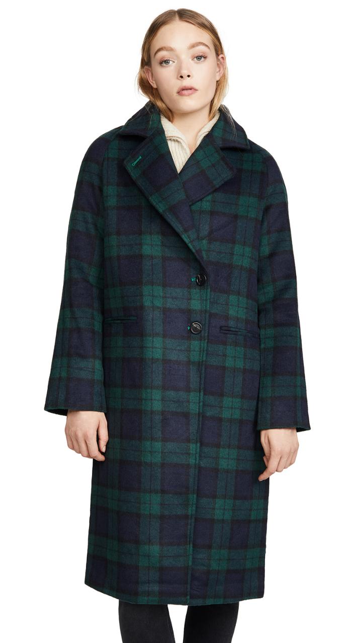 Avec Les Filles Double Face Plaid Raglan Coat