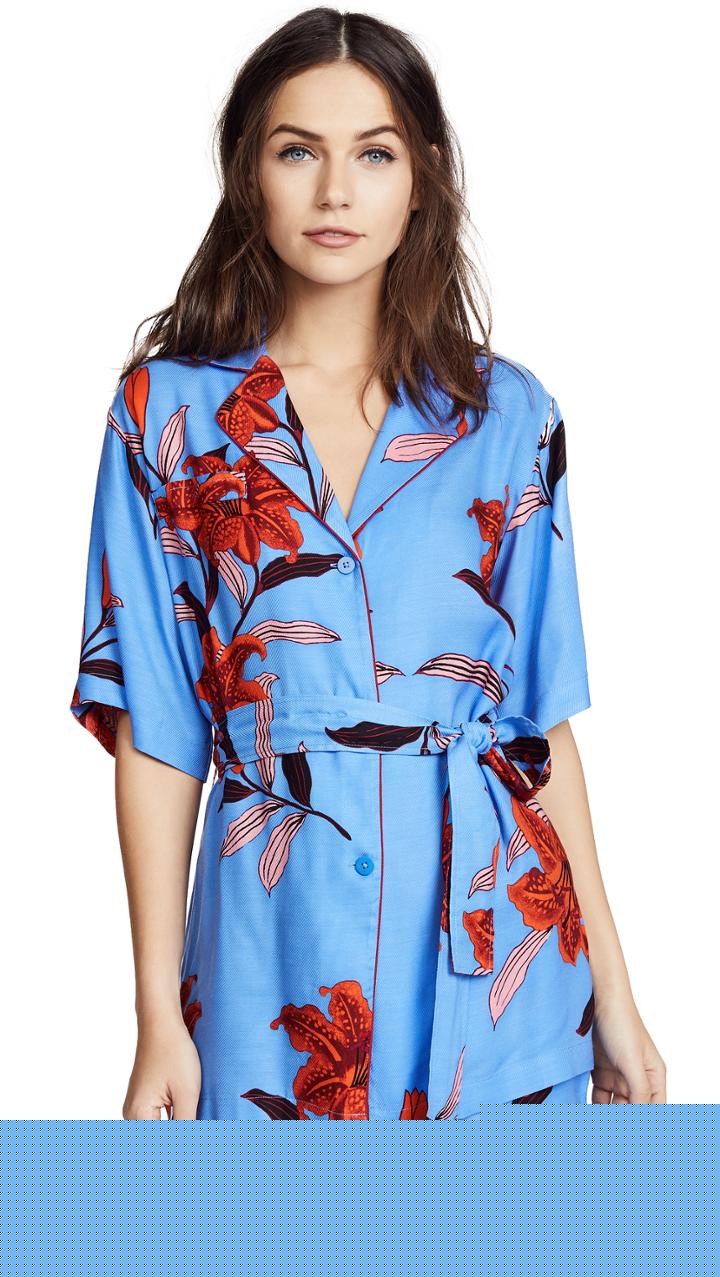 Diane Von Furstenberg Short Sleeve Cinched Waist Top