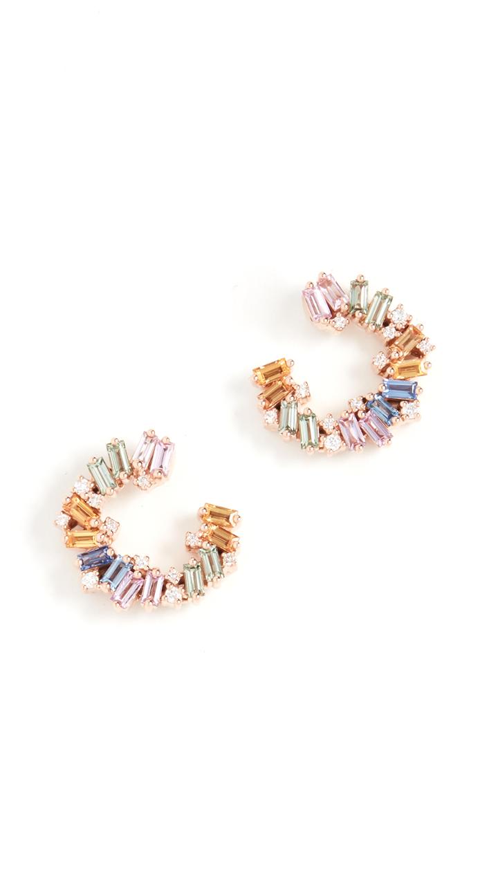 Suzanne Kalan 18k Rose Gold Pastel Rainbow Fireworks Spiral Hoop Earrings