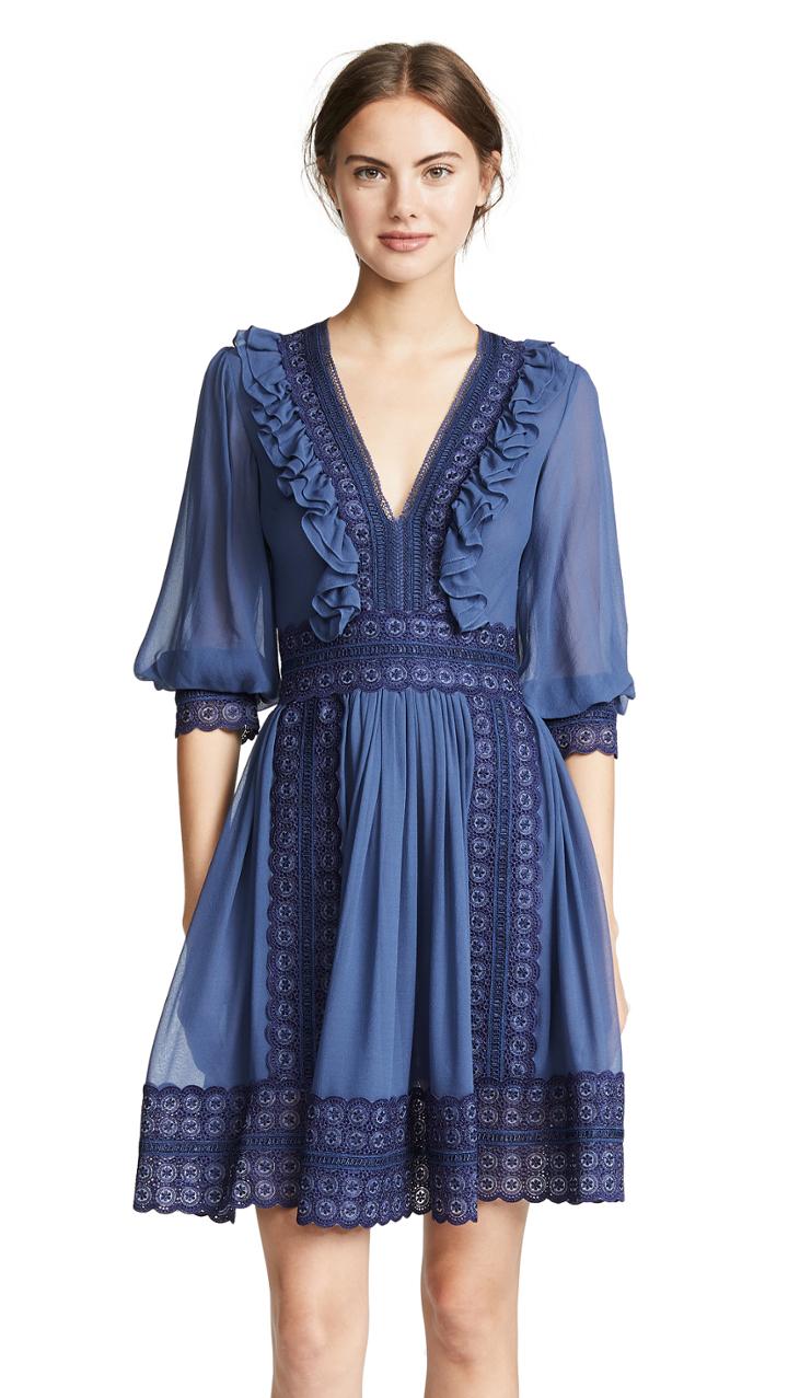 Costarellos Ruffle V Neck Dress