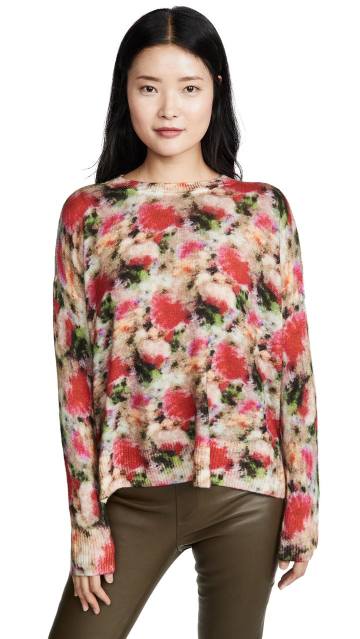 Adam Lippes Floral Crew Neck Cashmere Sweater