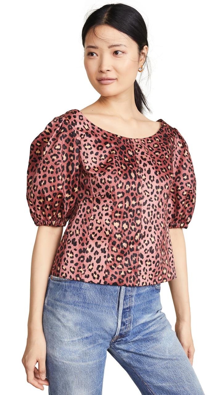 Rebecca Taylor Short Sleeve Leopard Top