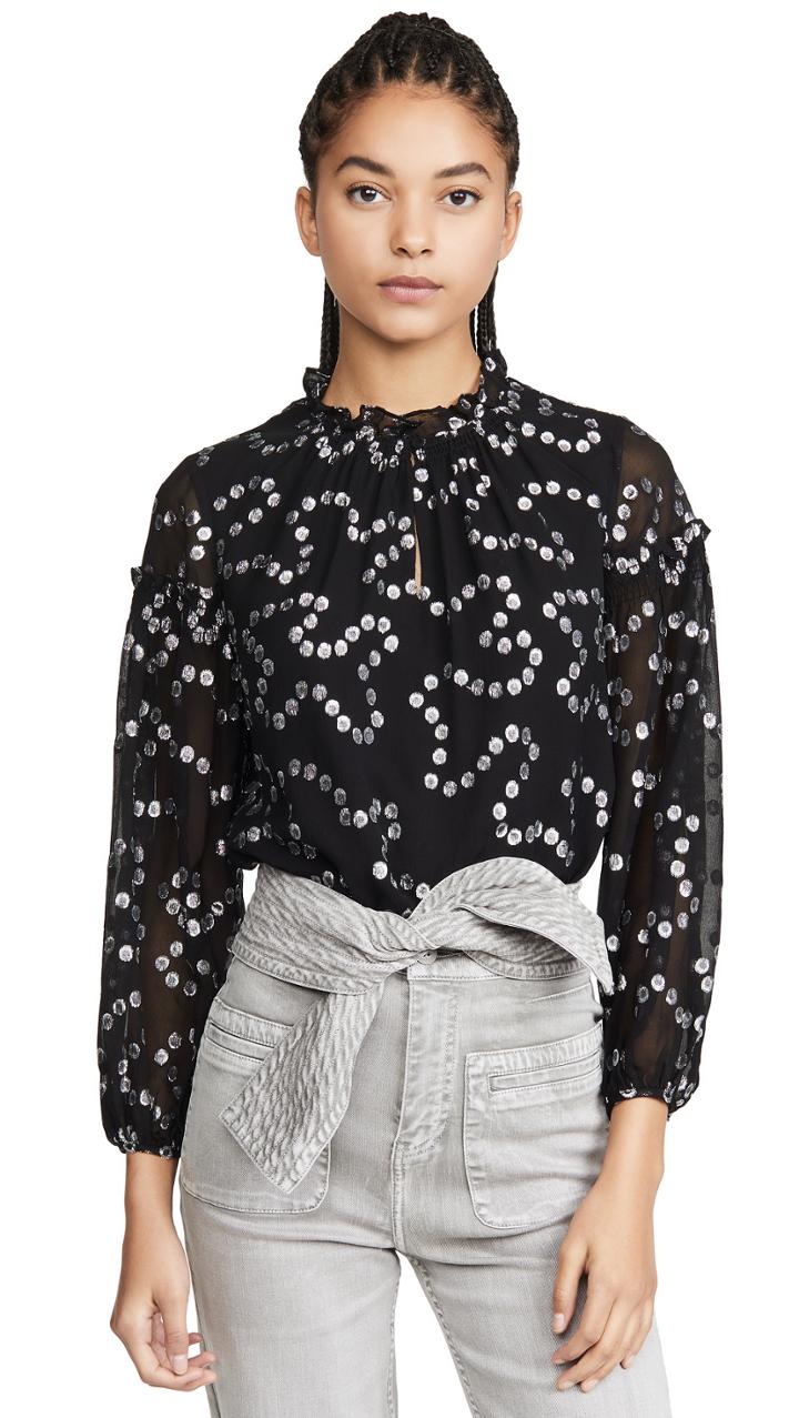 Rebecca Taylor Long Sleeve Metallic Nuage Top