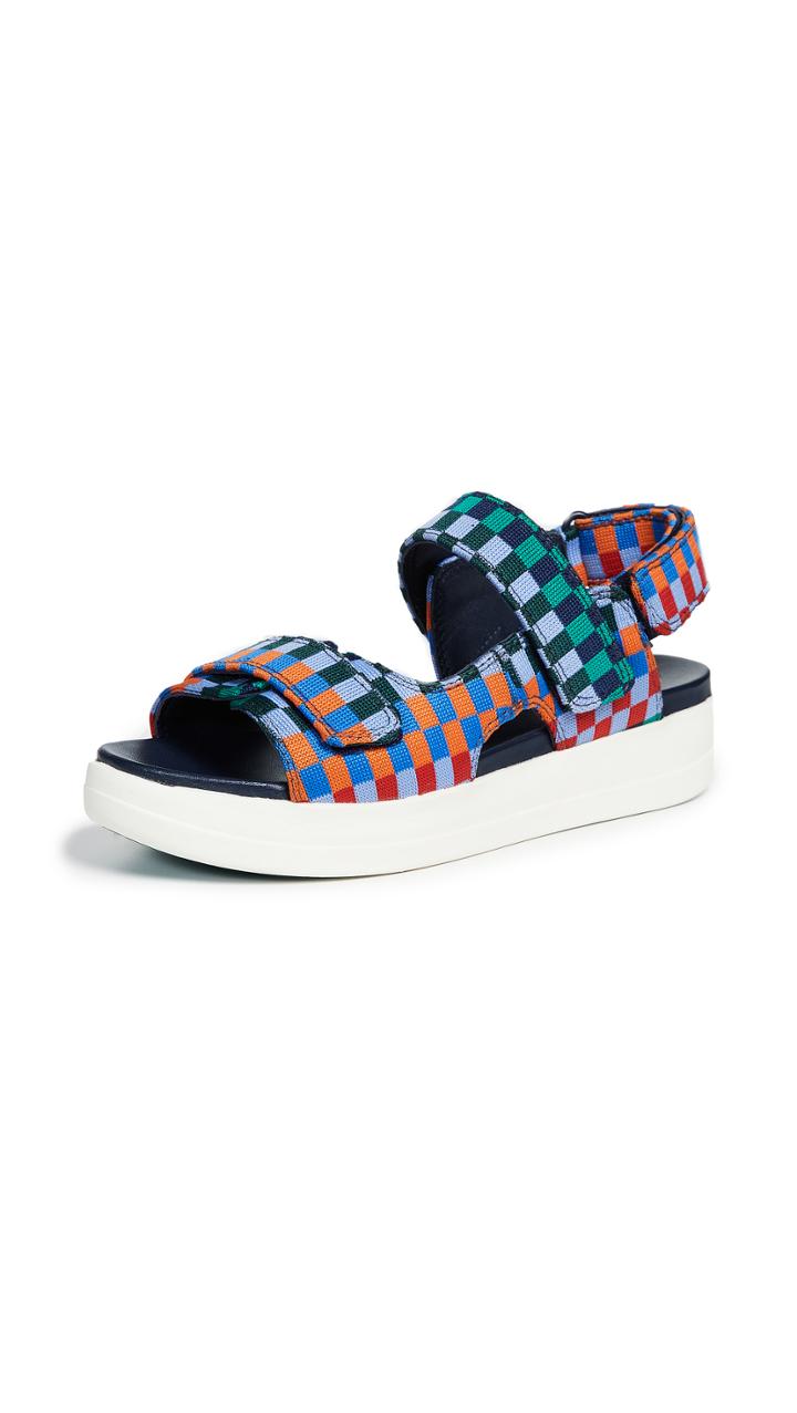 Tory Sport Check Print Flatform Sandals