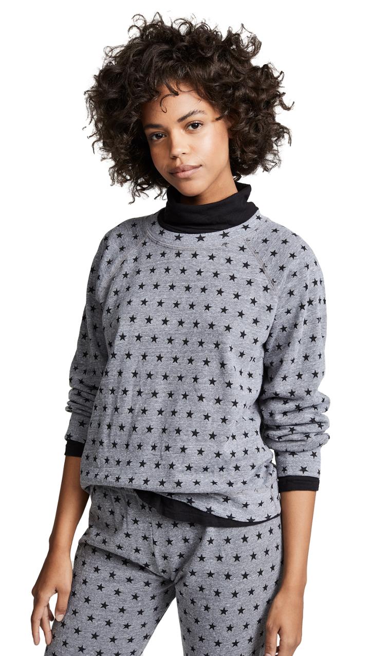 Monrow Dark Heather Raglan Pullover With Stars