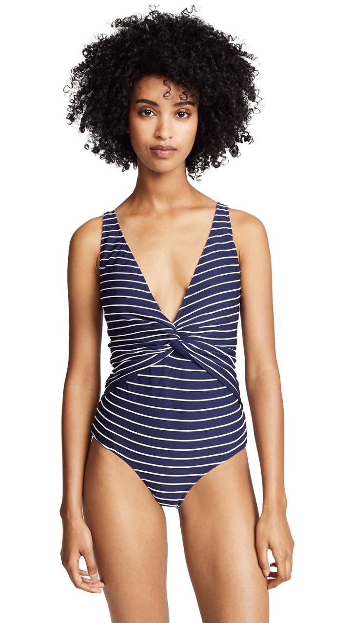Jonathan Simkhai Striped Deep V Twist One Piece