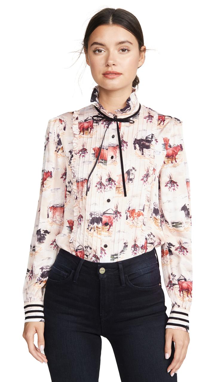 Rachel Antonoff Louise Puff Sleeve Pintuck Top