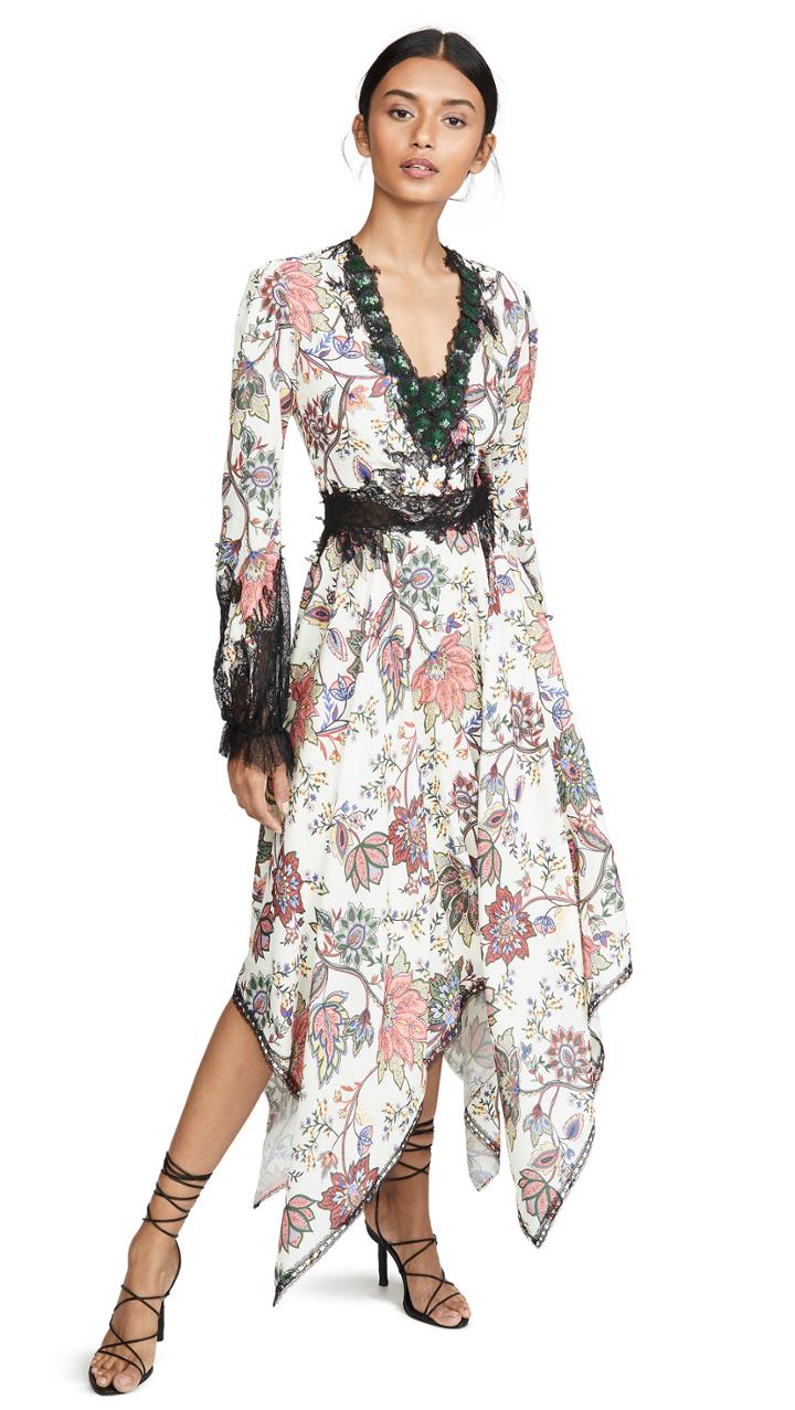 Costarellos V Neck Bishop Sleeve Dress