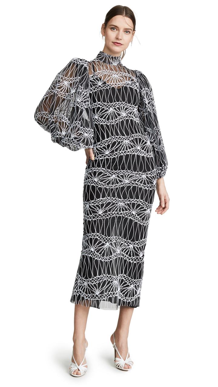Sandra Mansour Puff Sleeve Tulle Dress