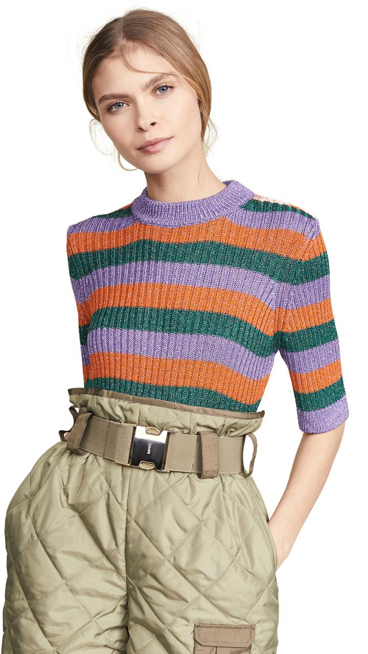 Ganni Striped Knit Top