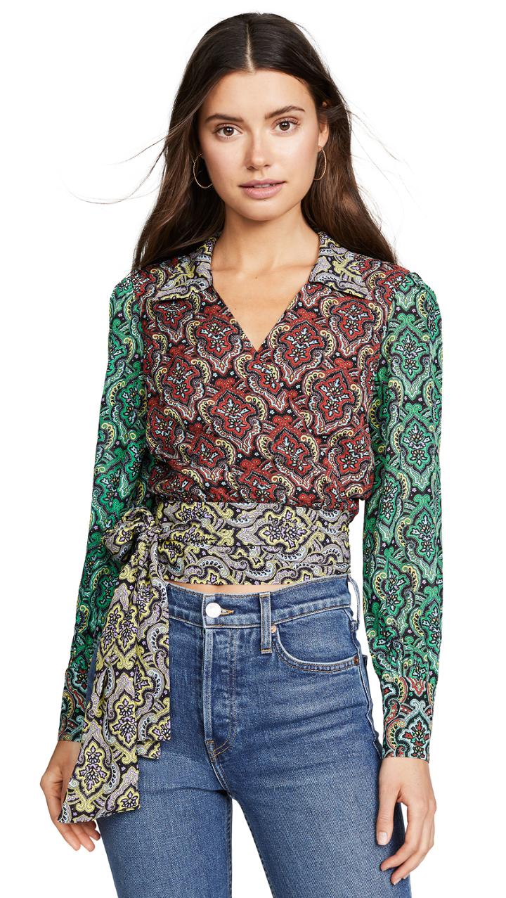 Alice Olivia Omega Blouson Sleeve Wrap Top