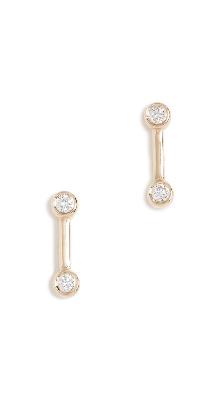 Ef Collection 14k Diamond Bezel Gold Bar Stud Earrings